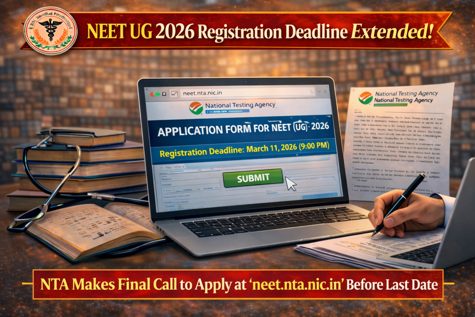 NEET UG 2026 Registration Deadline Extended Apply at neet.nta.nic.in Before Last Date  NTA Update